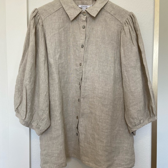 Chicos Linen Billow Sleeve Shirt L - Picture 2 of 8